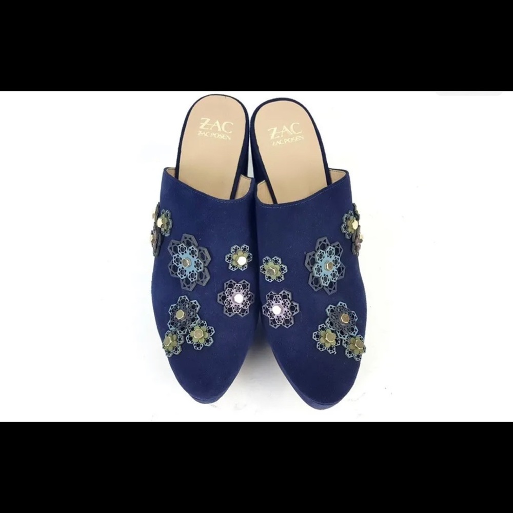 Zac Posen Velvet Mules with Leather Appliqué